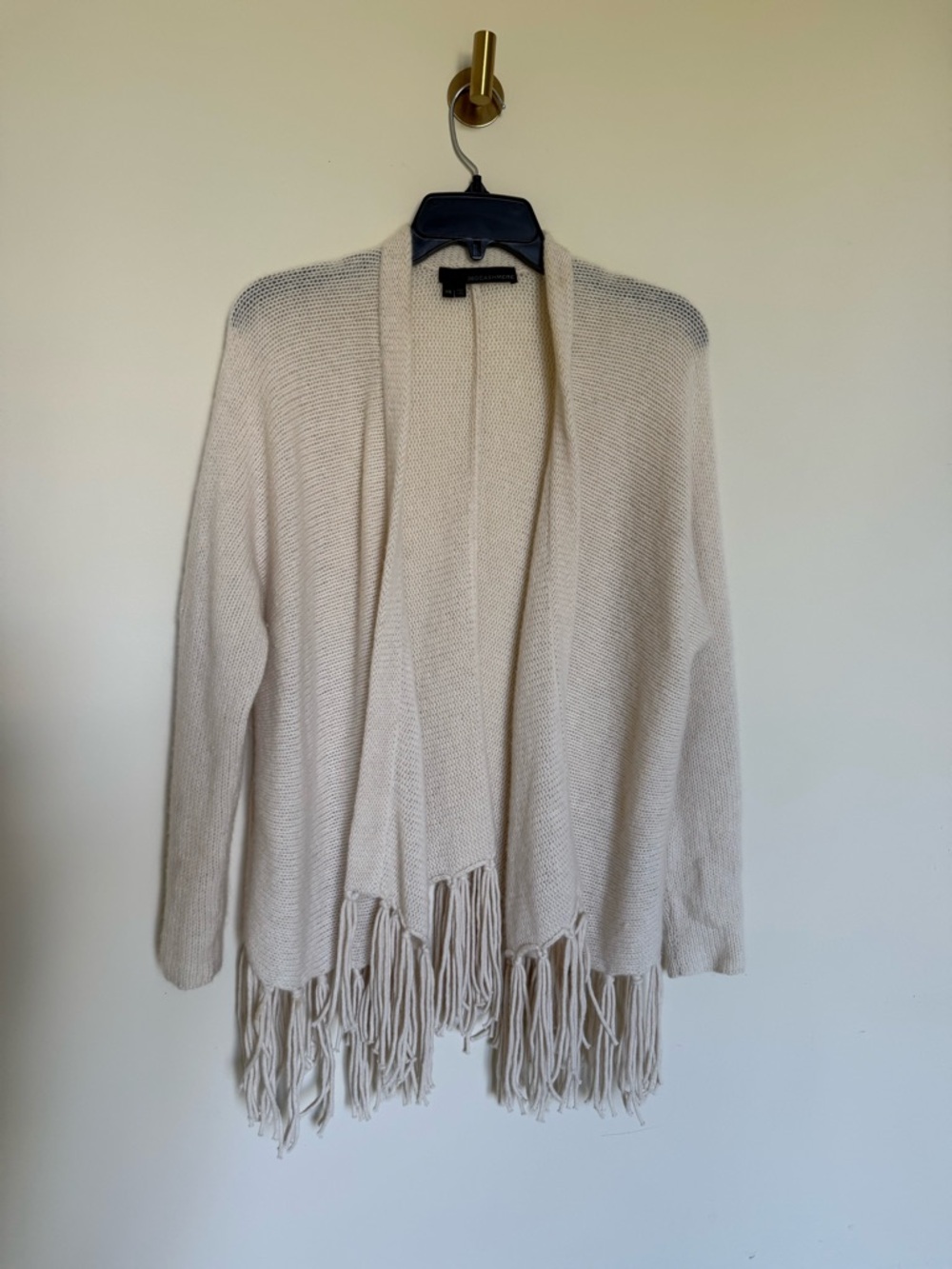 360 Cashmere Open-Front Fringe Knit Cardigan - Cream